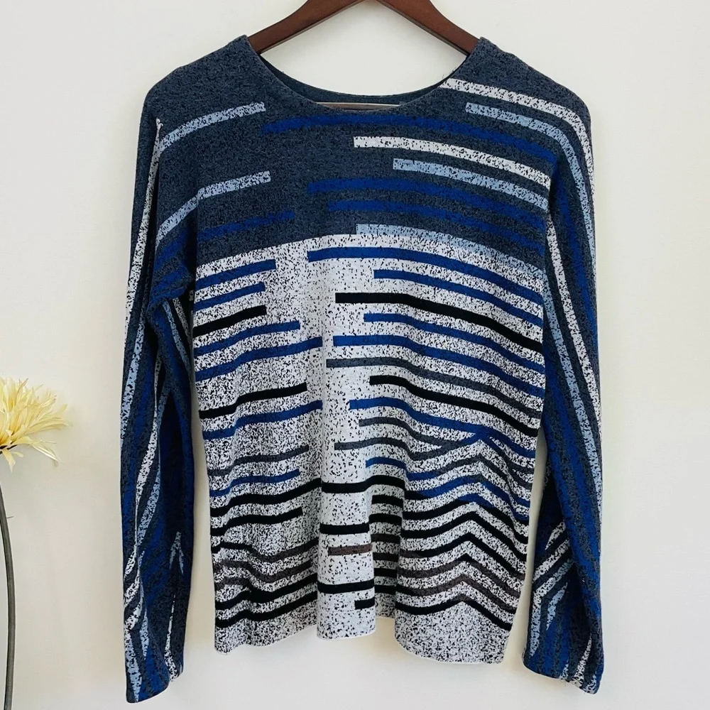 NIC + ZOE Broken Stripes Fall Shirt, Geometric/Modern Print - Picture 1 of 7